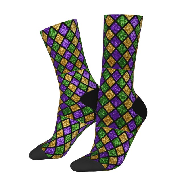 Balery Mardi Gras Shiny Green Purple Calcetas Largas con Estampado para Hombre y Mujer – Suaves y Transpirables, Talla Única (US 5-11)