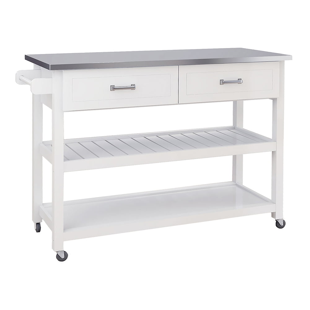 Kitchen Island Cart with Stainless Steel Top,47.25" Width Mobile Carts with 2 Drawers,2 Opening Shelves,Rolling Kitchen Table,Portable Islands on Wheels