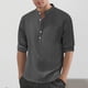 thumbnail image 4 of pstuiky manga larga de hombre, Camisas de lino a la moda para hombre, informales, lisas, con botones, cuello alto, bolsillos y manga larga Tops de hombre xxxl, 4 of 8