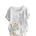 thumbnail image 2 of QUNYINEY Short Sleeve Women's T-Shirts Casual Crew Neck Dandelion Tops Loose Cotton Linen Button Pullover Shirts, 2 of 4