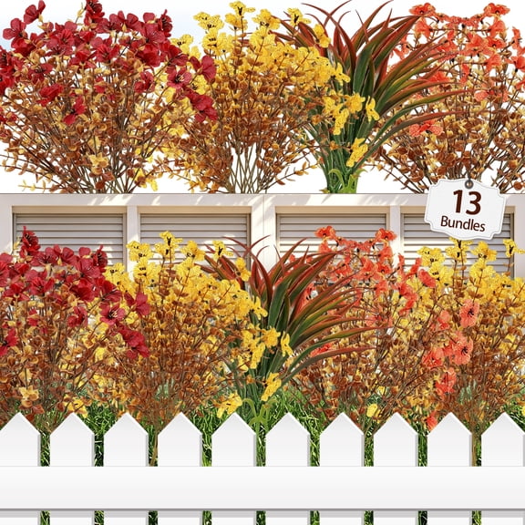 VKFVKF 13 Bundles Artificial Flowers Outdoor, Fake Faux Silk Flowers for Patio Porch Garden Yard Home Decor, Multicolor