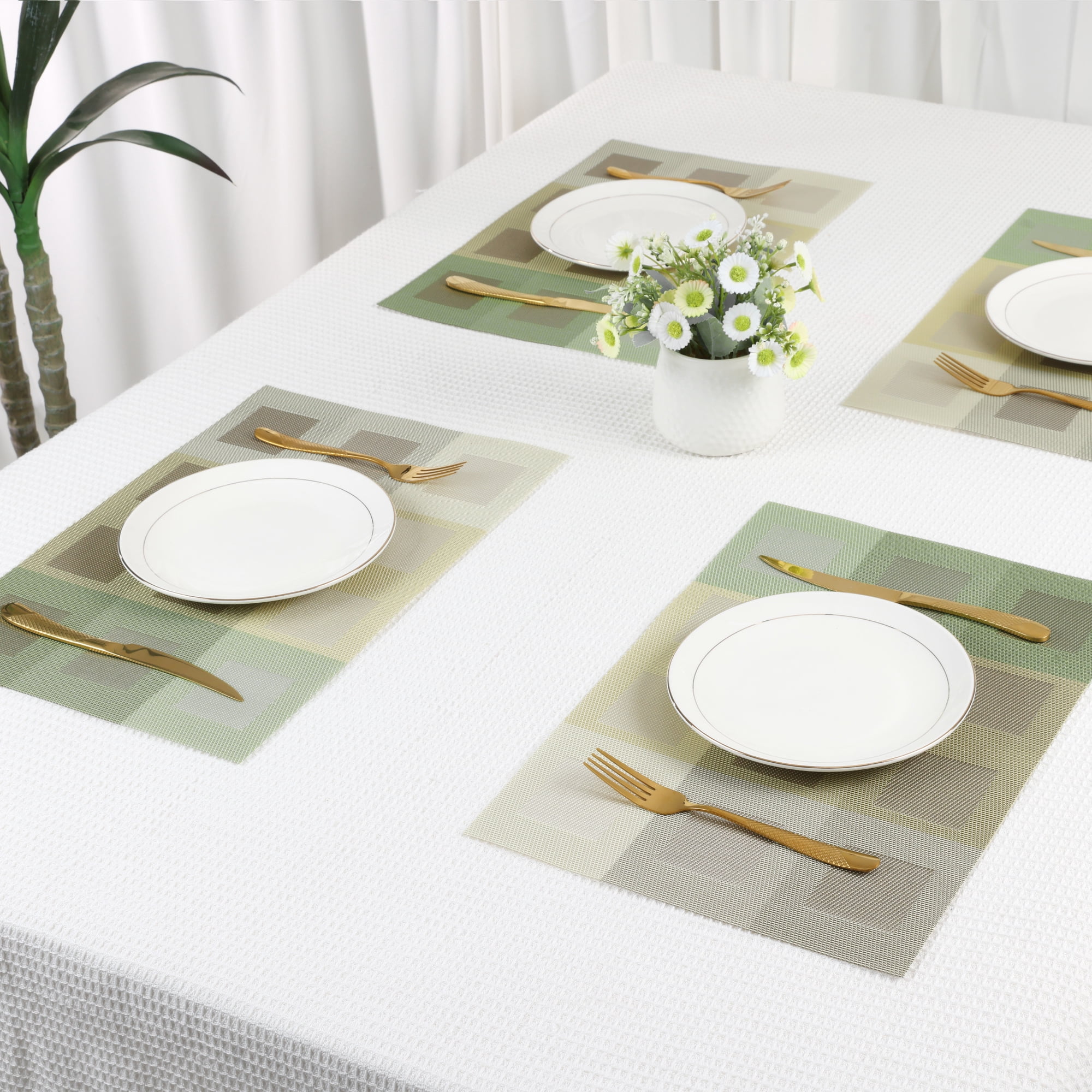 Unique Bargains Placemats Set of 6 for Dining Table Decor Washable Table Mat Gray Green