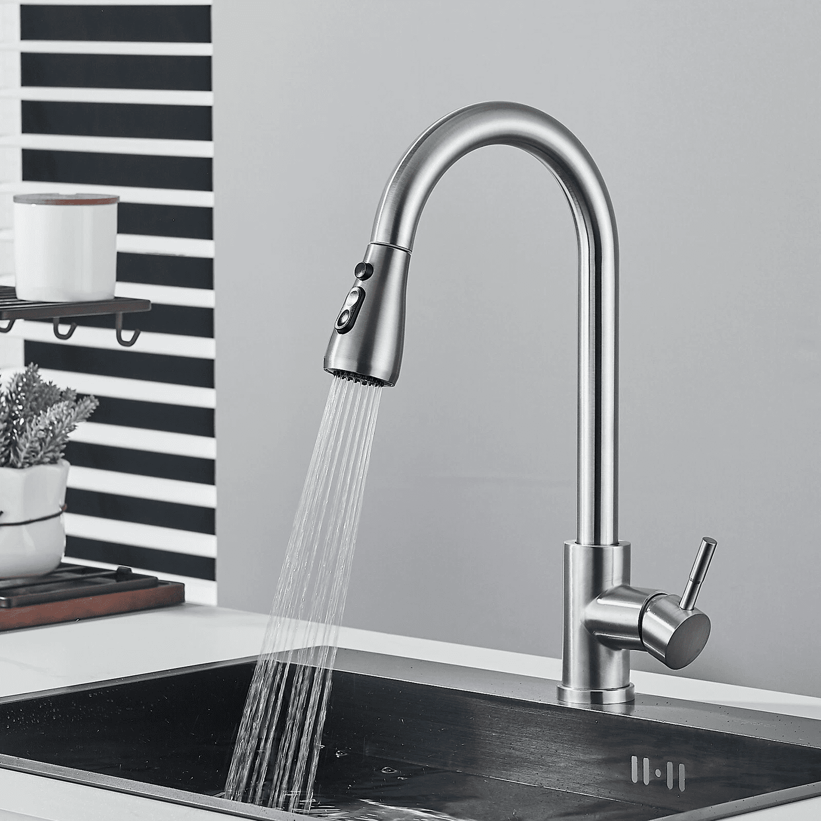 Zovajonia Kitchen Faucet with Pull Down Sprayer, High Arc Brushed Nickel Single Handle Kitchen Sink Faucet,  3 Mode(Stream/Spray/Pause), 360° Swivel
