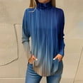 thumbnail image 2 of TQWQT Women's Plus Size Turtleneck Shirt Loose Fit Color Block Printed Tunic Top Long Sleeve Turtleneck T Shirts Trendy Curved Hem Graphic Tee Fall Outfits 2024 Blue 2XL, 2 of 5