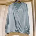 thumbnail image 7 of HAPIMO Womens Business Casual Tops Dress Shirts Silk Satin Blouses Elegant Office Shirts Long Sleeve V Neck Pullover Tops Light Blue S, 7 of 7