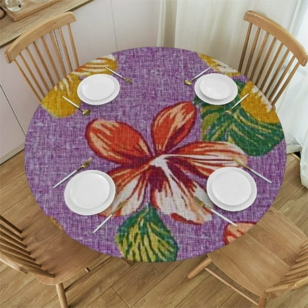 

SHERONV Colorful Fabric Flowers Round Tablecloth Waterproof 100% Polyester 54 -58