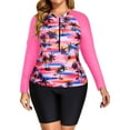 Womens Plus Size Long Sleeve Swim Rash Guard 2 Piece Swimsuits Half Zip Bathing Suit with Swim