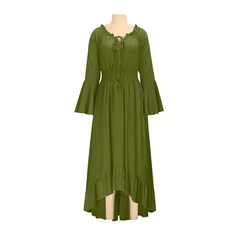 Blmnix Peplum Dress for Women Vintage Dress Off The Shoulder A Line Dresses Petticoat Green Tea-Length Boat Neck Long Sleeve Casual Summer Dresses for