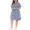thumbnail image 5 of Agnes Orinda Women's Plus Size Jean Denim Dress Lapel Short Sleeve Button Down Curved Hem Casual A Line Midi Dresses with Pockets 1X Light Blue, 5 of 7