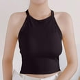 thumbnail image 2 of CFLVAEK Tank Top with Built in Bra for Women Casual Summer Halter Tank Tops Slim Fit Sleeveless Tunic Tops Solid Color Cotton Clothes Black Free Size, 2 of 7