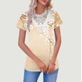 thumbnail image 2 of Womens Short Sleeve Tops Floral Print Summer T Shirts Round Neck Top with Lace Panel Dressy Casual Blouses Camisetas Para Mujer, 2 of 5