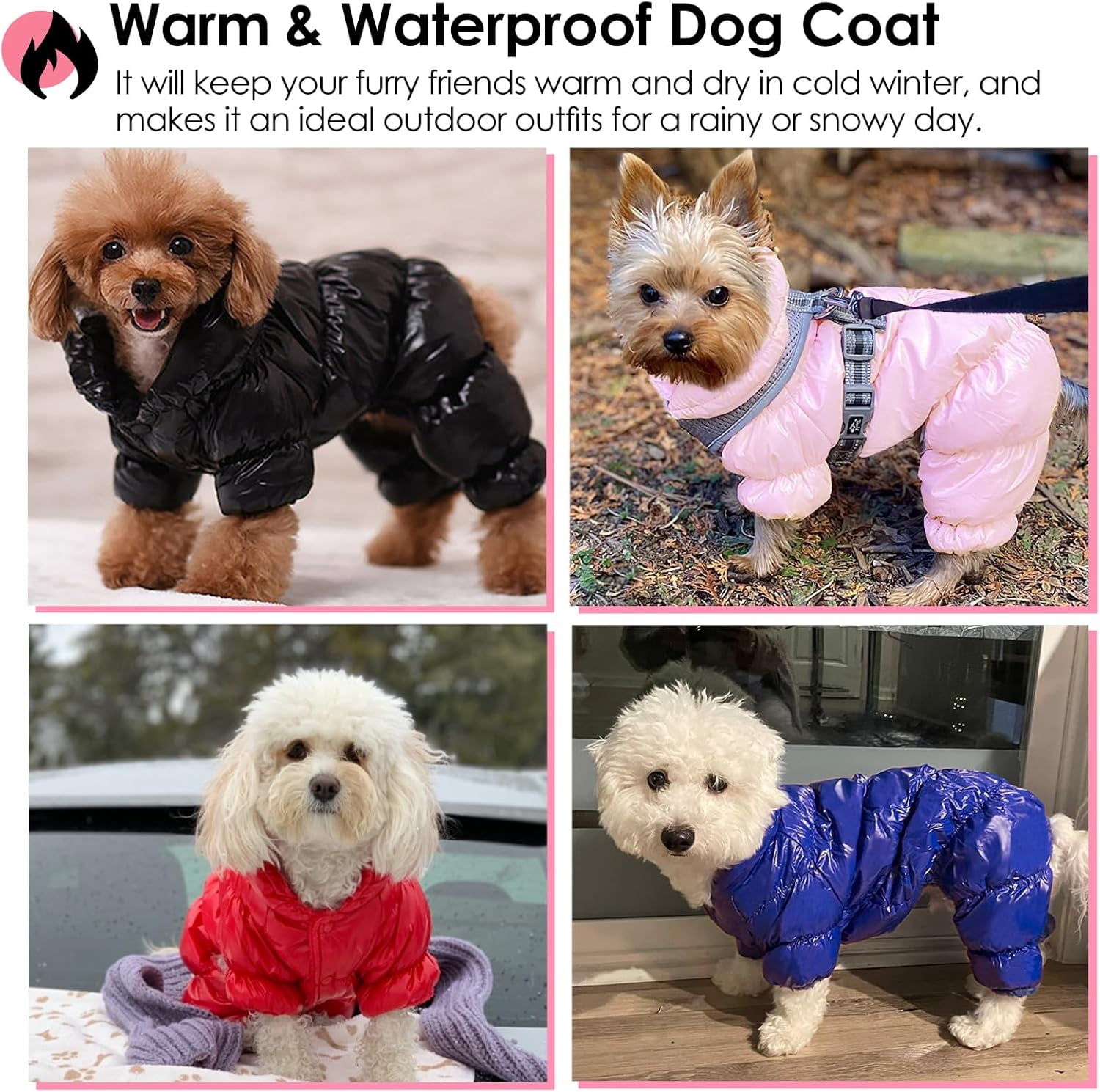 Dog Coat, Waterproof Dog Jacket for Winter, Fullbody Dog Coats Snowsuit, Windproof Puppy Down Jacket Coat, Fleece Winter Vest for Dogs, Cold Weather Dog Coats for Small Dogs