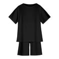 thumbnail image 2 of Odeerbi Kids Two-piece Set Toddler Boys Girls Summer Outfits Baby Comfortable Cotton T-shirt Solid Color Short Sleeve Top Shorts Set Black, 2 of 9