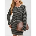 thumbnail image 3 of Women'S Fall Business Casual Outfits 2 Piece Striped Button Down Cardigan Sweater Skirt Set, 3 of 4
