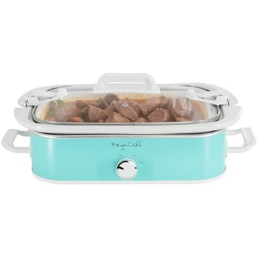3.5Qt Rectangle Casserole Slow Cooker with 3 Temp Settings & Locking Lid - Portable Handles for Family Meals, Meal Prep - Turquoise
