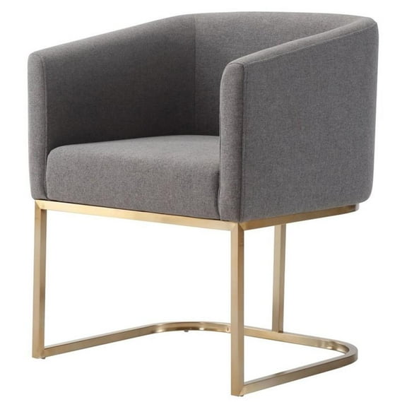 Pemberly Row 18" Modern Steel & Fabric Dining Chair in Gray/Antique Brass