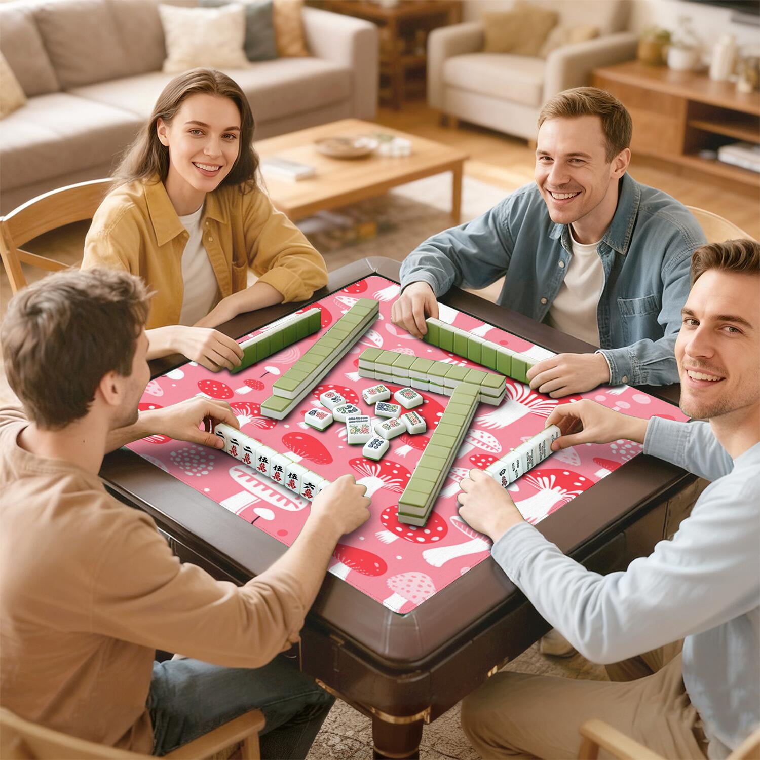 31.5 Inch Plants Pattern Mahjong Pad Made of Durable Rubber with Anti-Slip Non-Skid Properties and Noise Dampening Features for Card Games Board Games