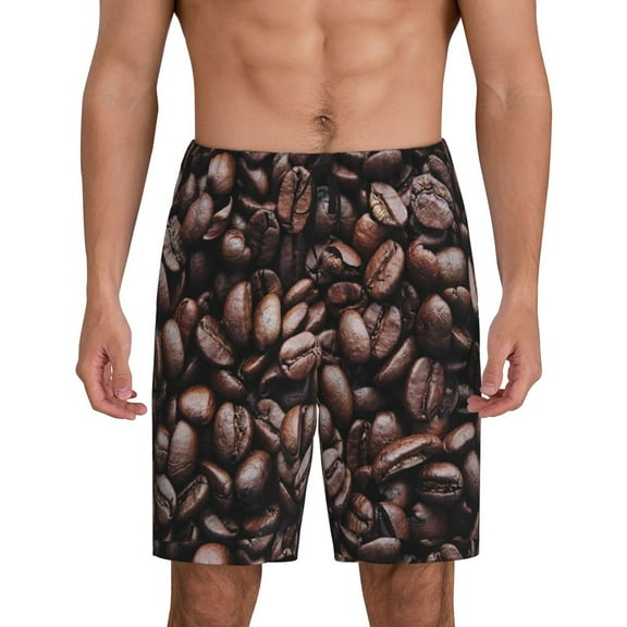 Vsdgher Coffee Bean Print Men's Pajama Shorts Lounge Bottoms Sleep Shorts Elastic Waist Lightweight PJ Shorts with Pockets-Small