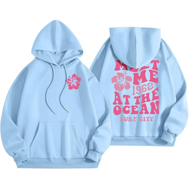 Pink Graphic Hoodie For Women 2024 Cute Preppy Sweatshirt Long Sleeve Drawstring Pullover Tops With Pockets
