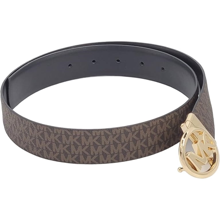 Michael Kors Reversible Black/Brown Logo Gold Buckle Leather Belt Michael Kors 38mm Leather Reversible MK Logo Plaque Buckle  main image 4