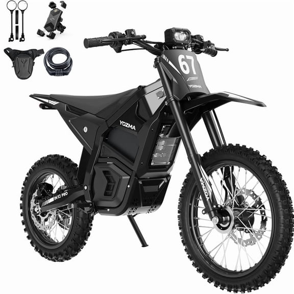 Yozma IN10 PRO Electric Dirt Bike, 5500W Peak Motor Max 50 Mph, 60V 27Ah Battery, 17"/14" Tires, Dual Hydraulic Brakes, All Terrain Motorized Dirt Bikes, Black