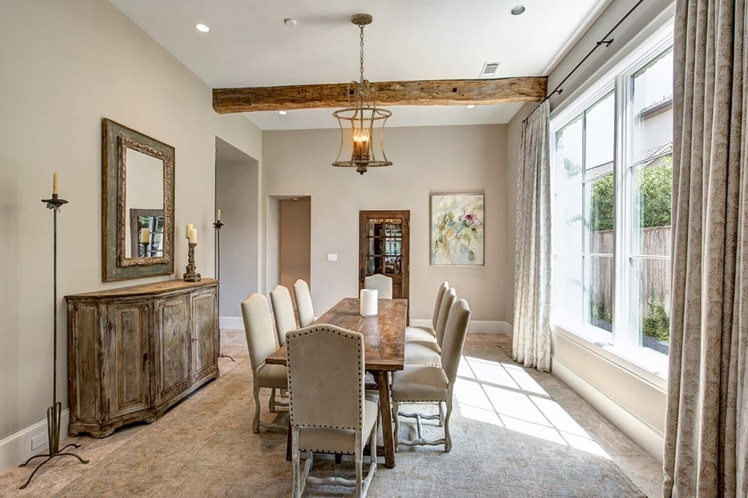 Farmhouse Chandelier 4-Light Distressed Off-White Dining Room Lighting Fixtures