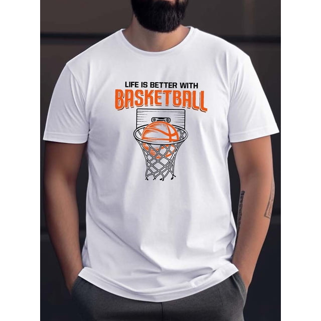 T-Shirt de Basketball Graphique pour Hommes 100 % Polyester - Col Rond avec Design Géométrique Légèrement Extensible, Coupe Régulière Vêtements de Sport pour Adultes pour l'Été Décontracté Fête des Pères, Fête des Mères, Nouvel An, Festival de Printemps