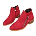 thumbnail image 3 of IEMIEMIEM Women's Faux Suede Low-Heeled Chelsea Boots Fashion Comfortable Pointed Toe Chunky Stacked Heel Western Cowboy Boots Fall Winter Side Zip Dress Ankle Bootie Red 7.5 Wide, 3 of 6