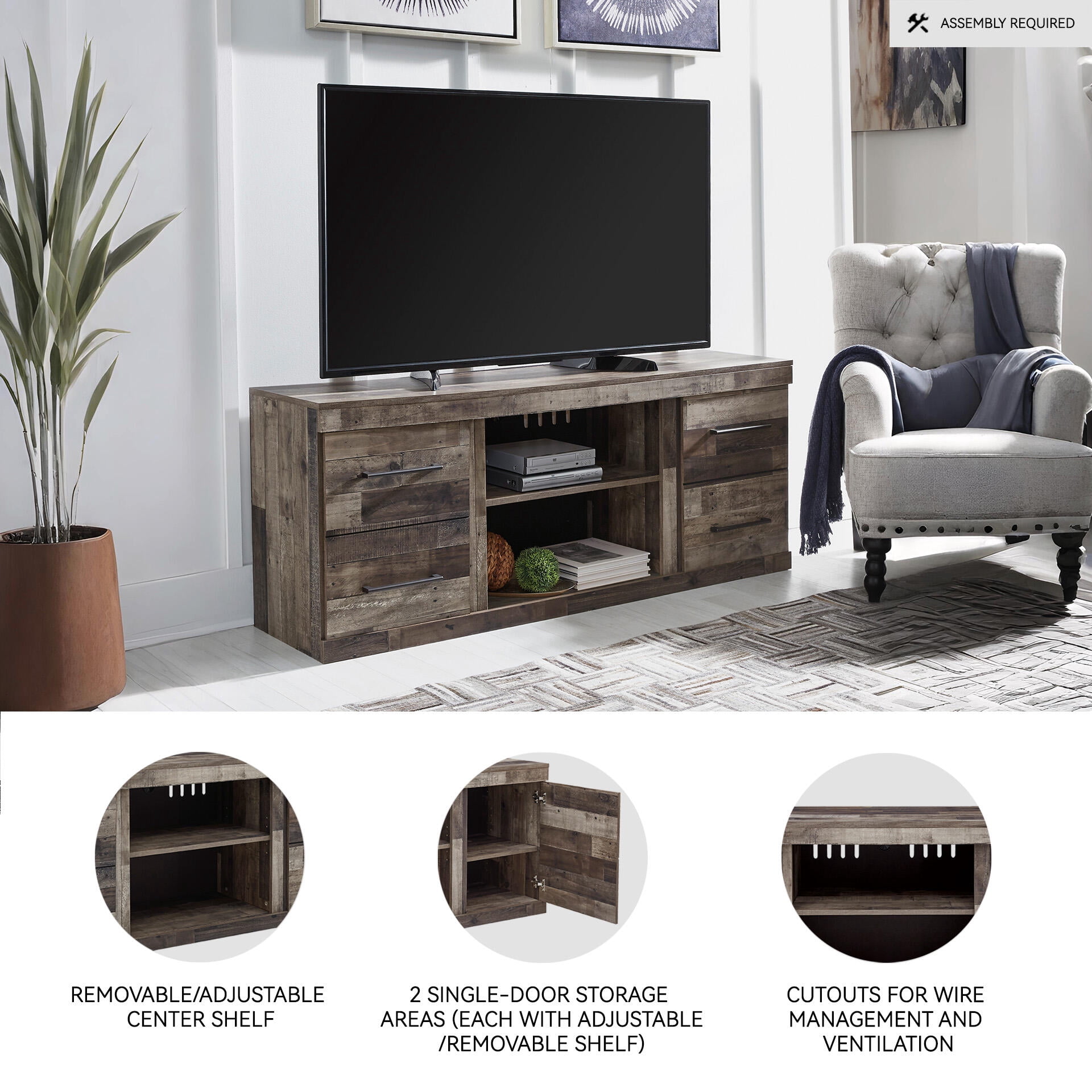Signature Design by Ashley Derekson TV Stand with Fireplace Option, Multi Gray, Rustic Entertainment Center for TVs up to 65" with Storage