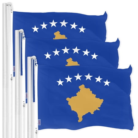 G128 3 Pack: Kosovo Kosovar Flag | 3x5 Ft | LiteWeave Pro Series Printed 150D Polyester | Country Flag, Indoor/Outdoor, Vibrant Colors, Brass Grommets, Thicker and More Durable Than 100D 75D Polyester