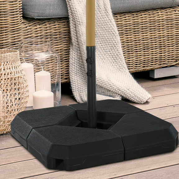 Outsunny 4-Piece Outdoor Patio Offset Umbrella Base Stand Weight Holder w/ Cross Base for Powerful Support, 158lbs Sand or 132lbs Water Filled, Black