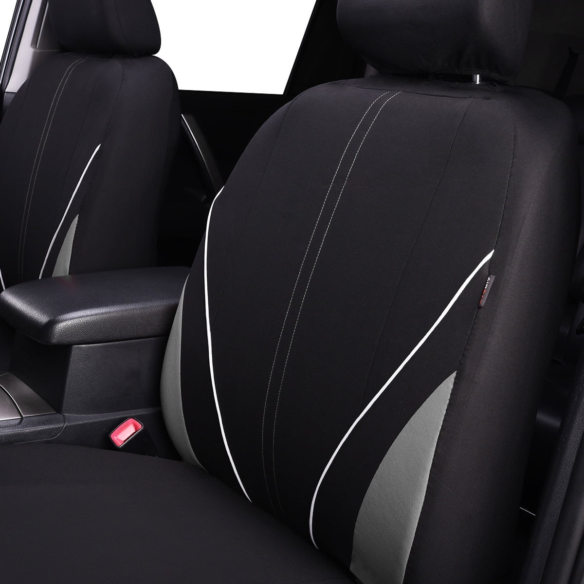 Flying Banner Car Seat Covers Front Rear Full Set Protectors Auto Interior Car Accessories Rear Bench Split 40/60 50/50 60/40 Piping Sporty Gray Black
