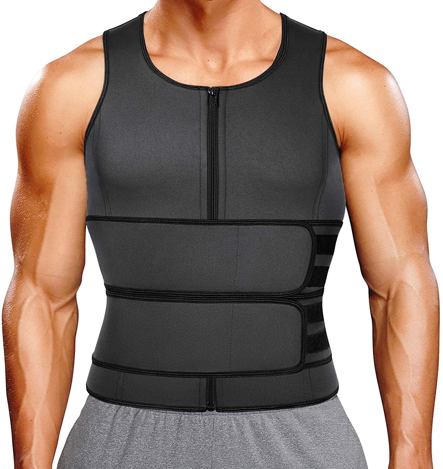 Men's Sauna Suit Sweat Vest Tank Tops Neoprene Waist Trainer Zipper Body Shaper 