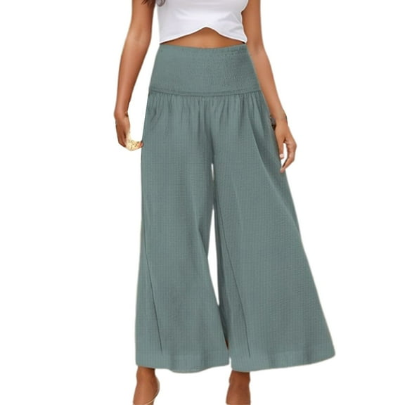 Plus Size Women's High Waist Linen Wide Leg Capri Pants - Breathable Fabric, Relaxed Fit, Petite to Plus - S-XXL for Spring/Fall