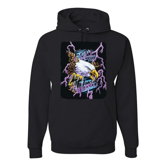 Feel the Wind Retro Heavy Metal Bald Eagles Fashion Graphic Hoodie Sweatshirt, Black, Small