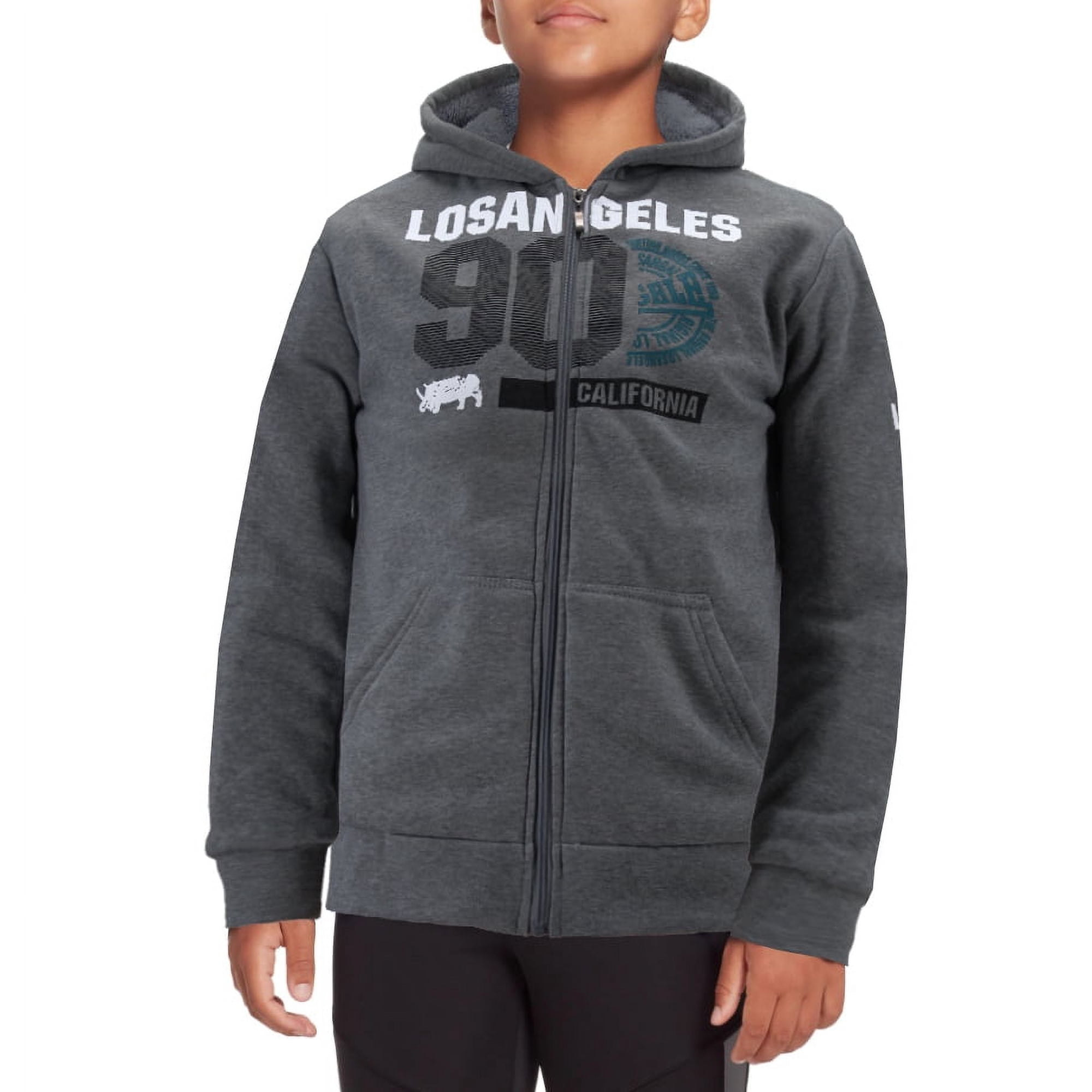 Boys Los Angeles Athletic Sherpa Lined Fleece Kids Zip Up Hoodie Sweater Jacket (Charcoal M (10-12))