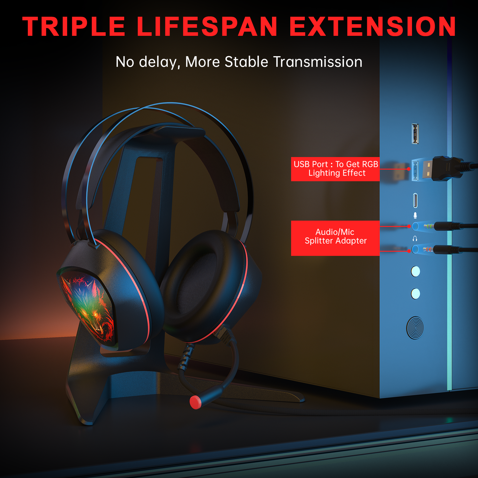 Ecomoment Wired Gaming Headset With RGB Light and Surround Sound photo 7