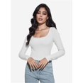 thumbnail image 3 of Women Crew Neck Knitted Crop Shirt Long Sleeve Low Cut Basic Solid Tee Sexy Cutout Blouse Top Streetwear, 3 of 6