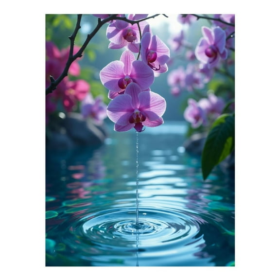 Diamond Art Kit for Adults, Pink Orchid Reflection Serenity Diamond Painting for Adults Beginners, 5D DIY Diamond Art Painting Kits, Colorful Diamond Painting Craft for Home Decor 12x16