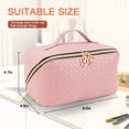 thumbnail image 4 of Pink Large Capacity Travel Cosmetic Bag - Makeup Bag, Portable Leather Waterproof Women Travel Makeup Bag Organizer, with Handle and Divider Flat Lay Checkered Cosmetic Bags, 4 of 6