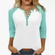 thumbnail image 3 of Blusas para mujer,Camiseta raglán con cuello en V para mujer, manga 3/4, blusa informal de cuello redondo para estar en casa, sopatenor, 3 of 9
