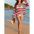thumbnail image 4 of Cueply Crochet Swimsuit Coverup for Women Striped Swimwear Bathing Suit Beach Cover Up Top, 4 of 7