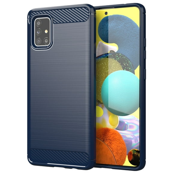 Nakedcellphone [NAVY BLUE CARBON FIBER] Flexible TPU Slim Phone Case Cover [Anti-Shock, Anti-Fingerprint] for Samsung Galaxy A51 5G UW Phone (VERIZON ONLY)