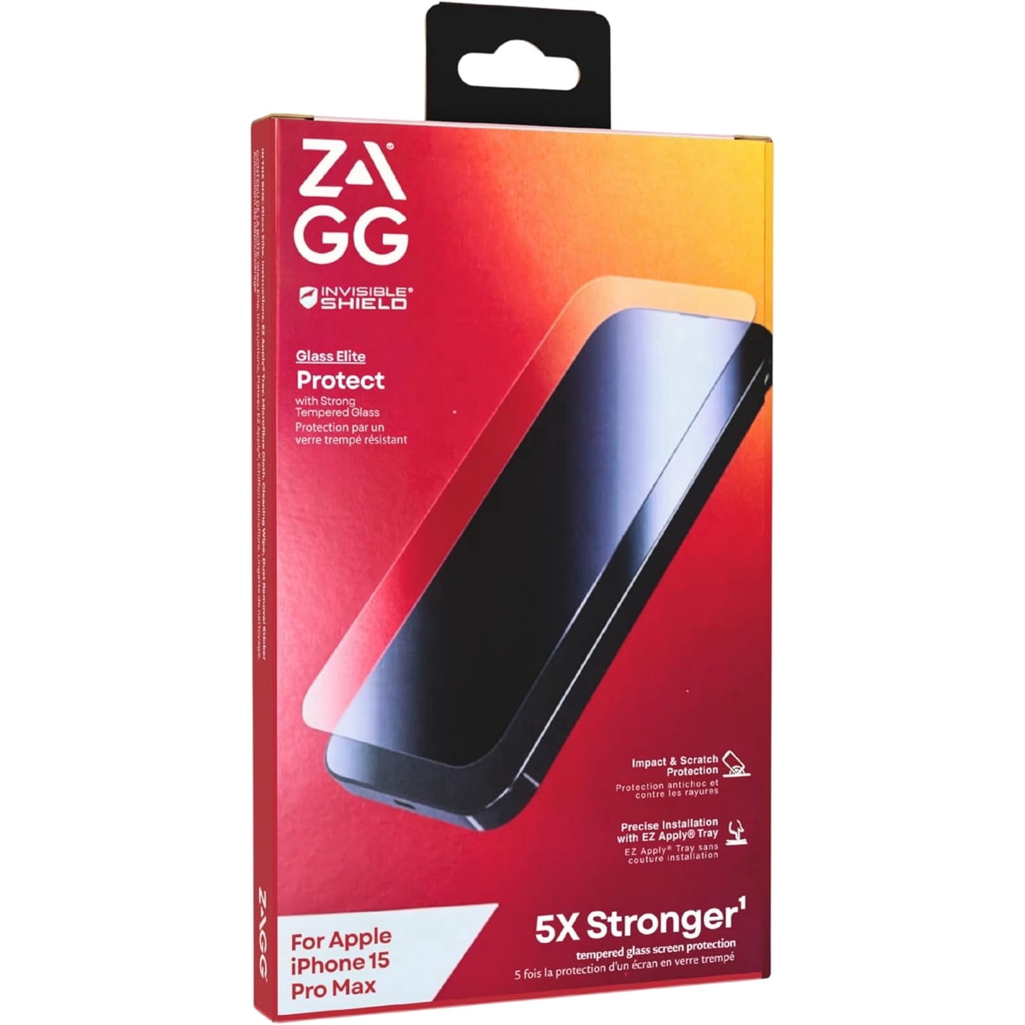ZAGG InvisibleShield Glass Elite Screen Protector for iPhone 15 Pro Max - 5X Stronger Tempered Glass, Scratch & Impact Protection, Smudge-Resistant, Easy to Install - Clear