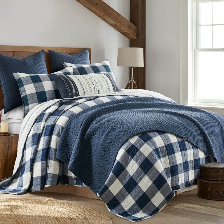 Navy buffalo check euro sham online