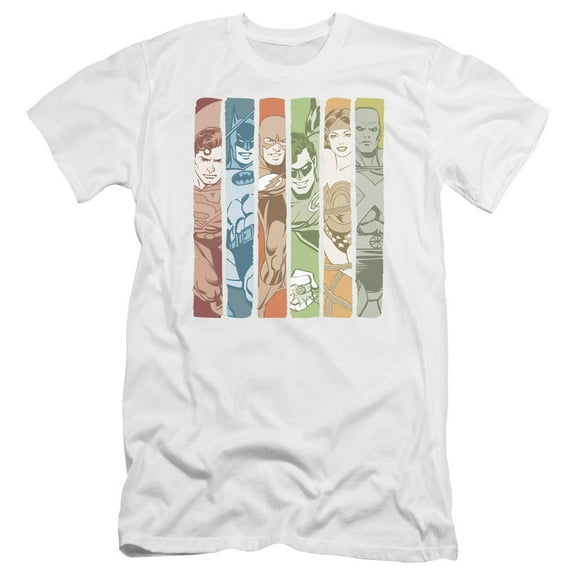 DC Comics Justice League Columns Premium Canvas Adult Slim Fit 30/1 T-Shirt White