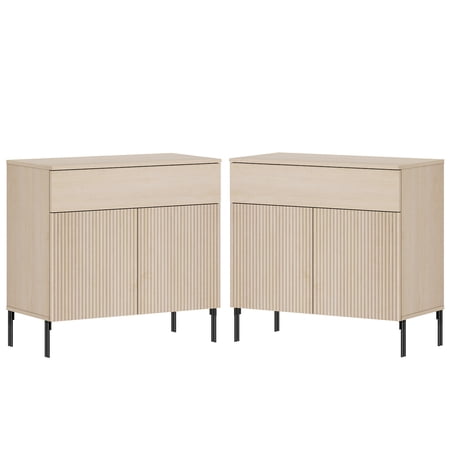 Modern Minimalist Nightstand Set of 2 31.5 Wood End Table Reeded Design Bedside Table for Bedroom Living Room Entryway