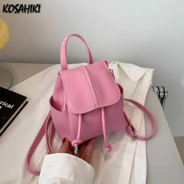 Y2k mochilas de estudiante de moda solida para mujer Mini mochila informal Simple de moda estilo japones Preppy dulce combina con todo Fivean unisex Bodega Aurrera en linea