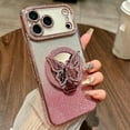 thumbnail image 6 of Magnetic Glitter Case for iPhone 17 Pro Max,[Compatible with MagSafe] Bling Sparkly Diamond with Camera Protector&Butterfly Kickstand&Makeup Mirror Women Girls Case for iPhone 17 Pro Max,Pink, 6 of 9