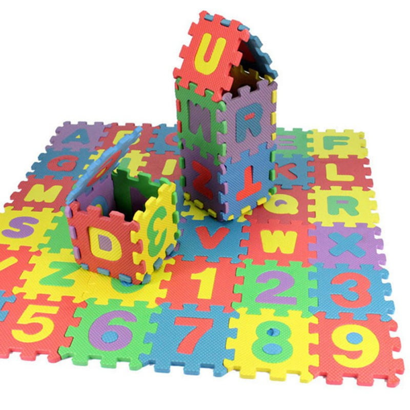 Non-Toxic 36 Piece ABC Foam Mat,KIOLPO 36Pcs Mini Kids Alphabet Number Colorful Foam Blocks Alphabet & Number Puzzle Play & Exercise Flooring Mat 